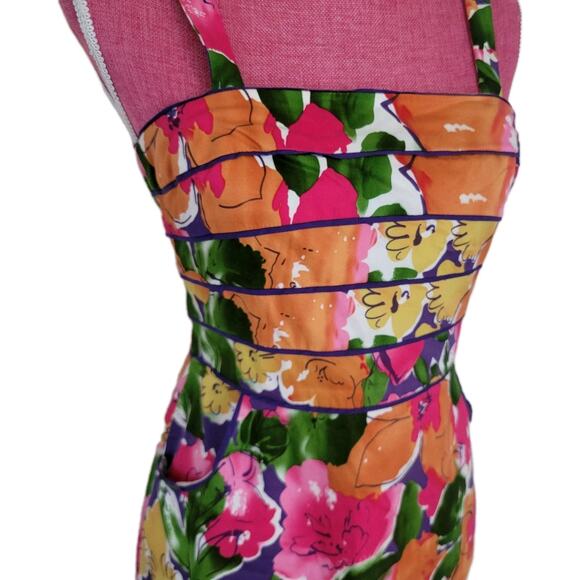 Vintage 90s SPENCE Corset Floral Spring Dress Bodycon SZ 6 - Picture 2 of 13